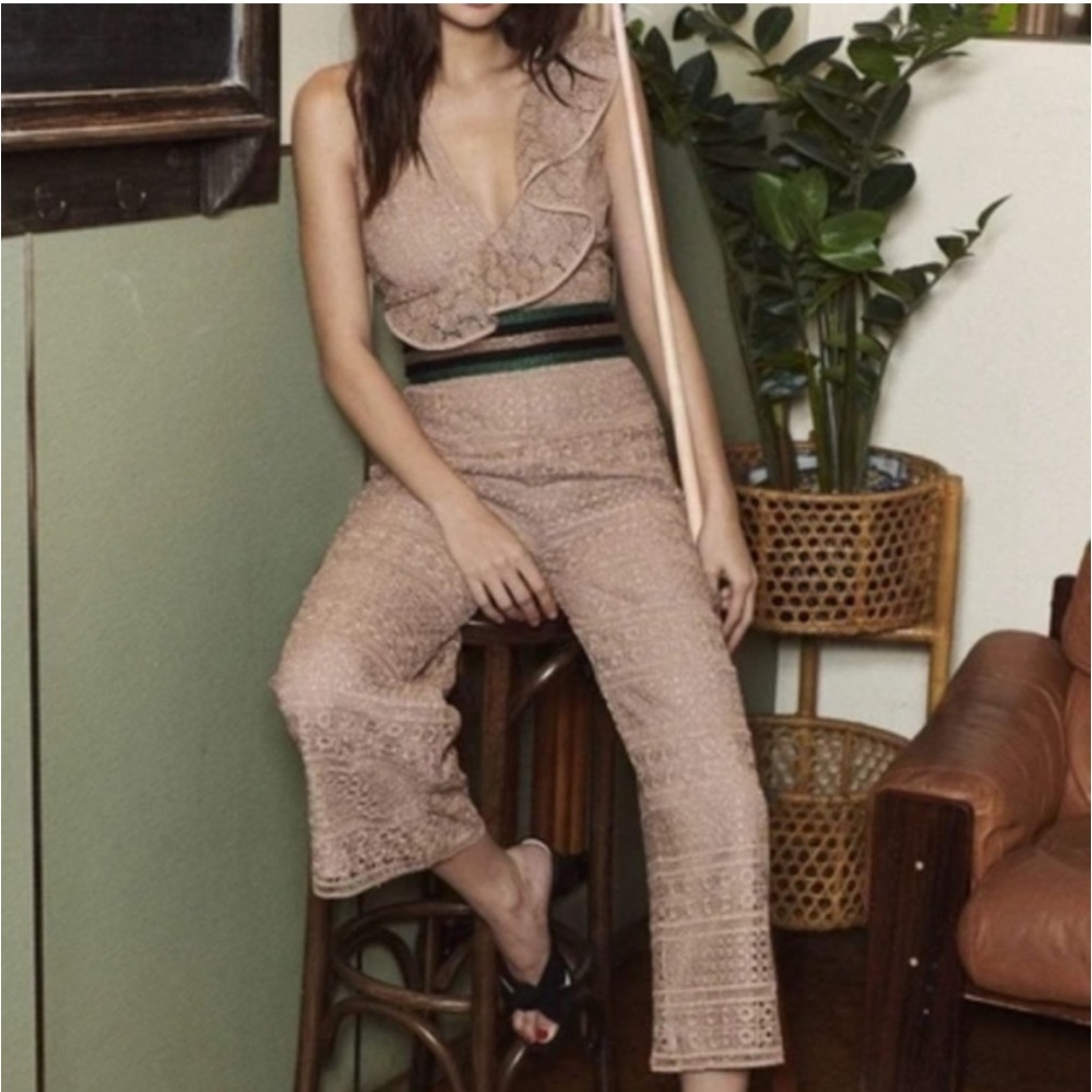 Saylor Mayra Jumpsuit Crochet Lace Fully Lined Sparkle Size Small